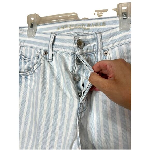 American Eagle Tomgirl Jeans Size 4 Long Button Fly Blue White Striped - Picture 4 of 10